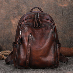 Best Green Leather Rucksack Womens Vintage School Backpack With Rivet Leather Backpack Purse