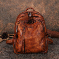 Best Leather Rucksack Womens Vintage School Backpacks With Rivet Leather Backpack Purse