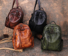 Best Green Leather Rucksack Womens Vintage School Backpack With Rivet Leather Backpack Purse