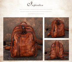Best Brown Leather Rucksack Womens Vintage School Backpack With Rivet Leather Backpack Purse