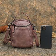 Best Black Gray Leather Womens Phone Shoulder Bag Small Handmade Handbag Purse for Ladies