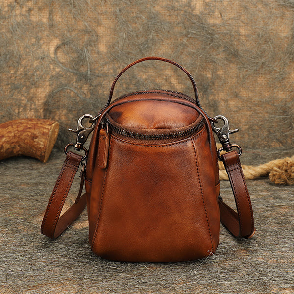 Best Brown Leather Womens Phone Shoulder Bag - Back View
