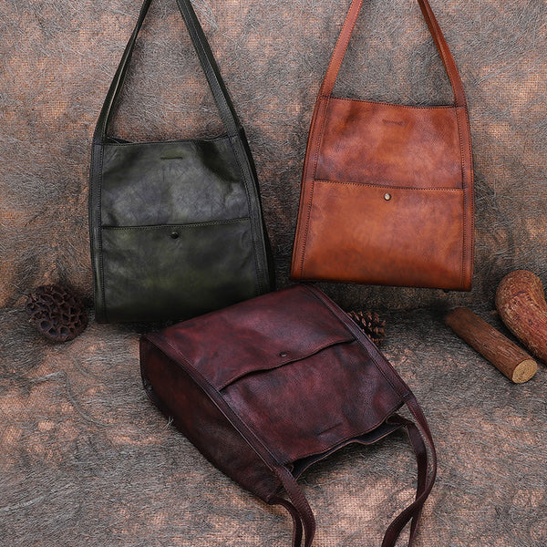 Best Leather Womens Square Totes Handbag Handmade - Overall View