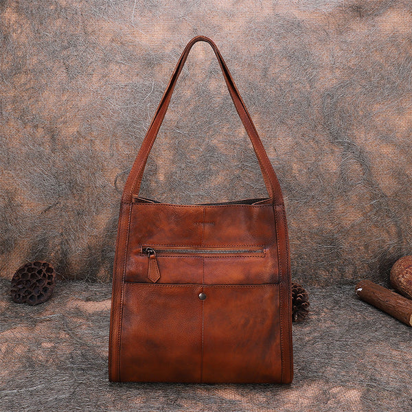 Best Brown Leather Womens Square Totes Handbag - Card Slots Detail