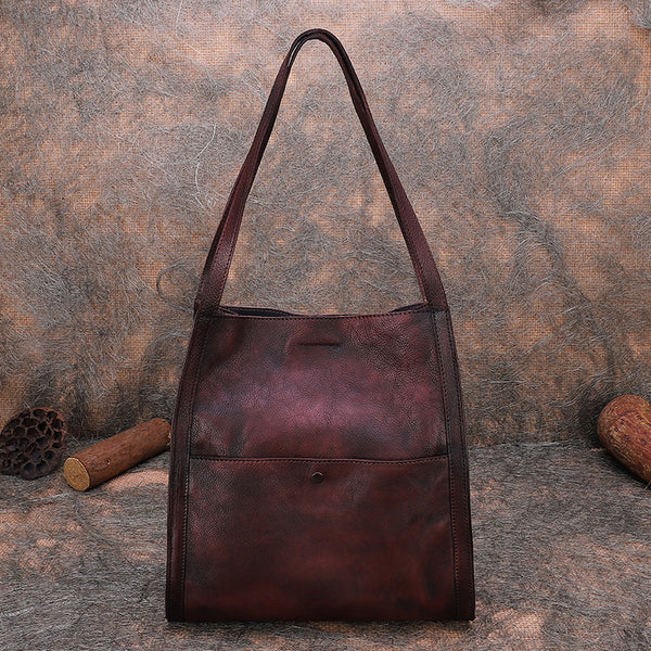 Best Brown Leather Womens Square Totes Handbag - Bill Slots Detail