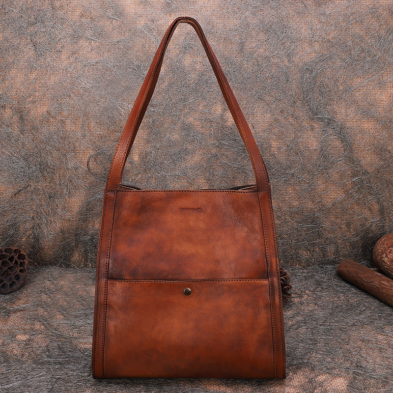 Best Brown Leather Womens Square Totes Handbag - Chain Detail