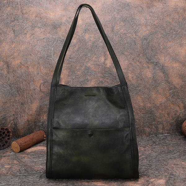 Best Green Leather Womens Square Totes Handbag - Leather Texture Detail