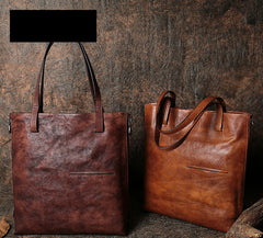 Best Brown Leather Womens Vertical Tote Handbag Handmade Vintage Tote Shoulder Purse for Ladies