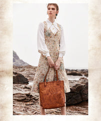 Best Brown Leather Womens Vertical Totes Handbag Handmade Vintage Tote Shoulder Purse for Ladies
