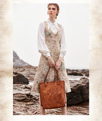 Best Brown Leather Womens Vertical Tote Handbag Handmade Vintage Tote Shoulder Purse for Ladies