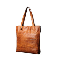 Best Brown Leather Womens Vertical Totes Handbag Handmade Vintage Tote Shoulder Purse for Ladies