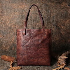 Best Brown Leather Womens Vertical Totes Handbag Handmade Vintage Tote Shoulder Purse for Ladies