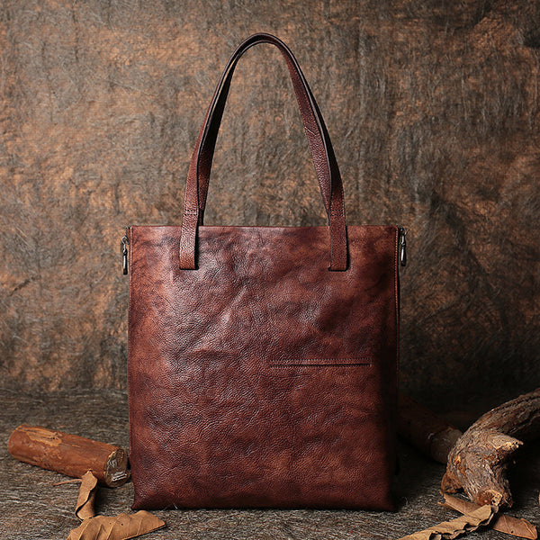 Best Coffee Leather Womens Vertical Tote Handbag - Overall View