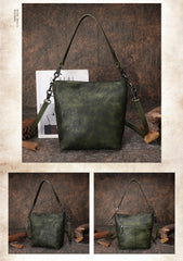 Best Green Leather Womens Vintage Tote Handbag - Lifestyle View