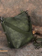 Best Green Leather Womens Vintage Tote Handbag - Card Holder Detail