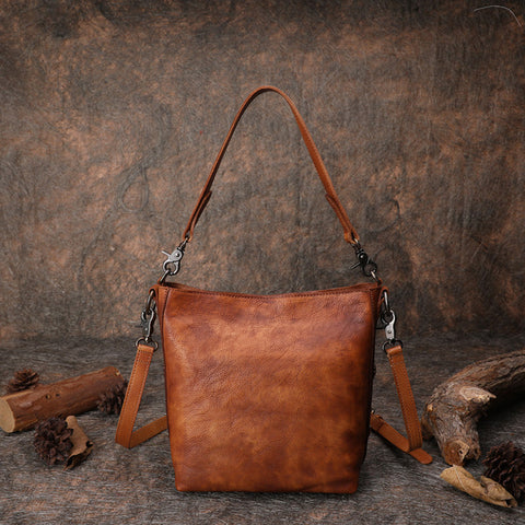 Best Brown Leather Womens Vintage Tote Handbag Handmade Tote Crossbody Purse for Ladies