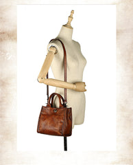 Best Brown Leather Womens Small Handbag Vintage Sqaure Crossbody Purse for Ladies