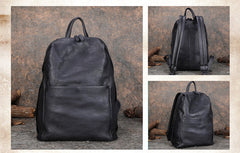 Best Minimalist Black Gray Leather Rucksack Womens - Full View