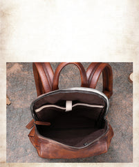 Best Minimalist Black Gray Leather Rucksack Womens - Front Open View