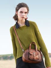 Best Red Leather Womens Vintage Handbag Handmade - Stitching Detail