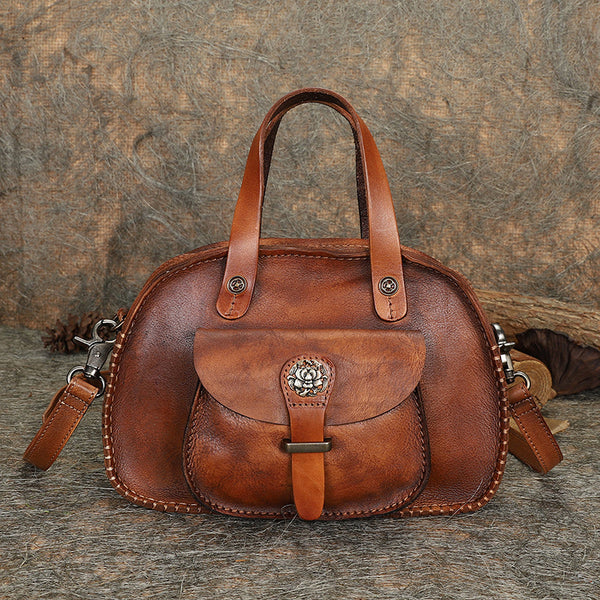 Best Brown Leather Womens Vintage Handbag Handmade - Size Detail