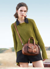 Best Brown Leather Womens Vintage Handbag Handmade - Open Interior