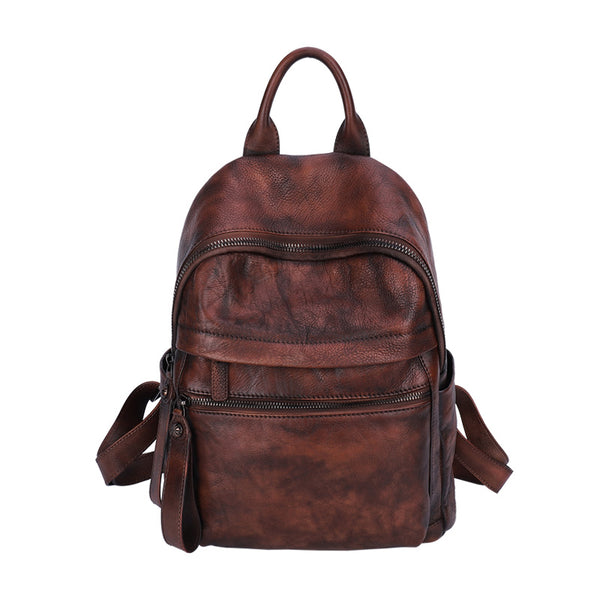 Best Vintage Coffee Leather Rucksack Womens Vintage - Bill Slots Detail