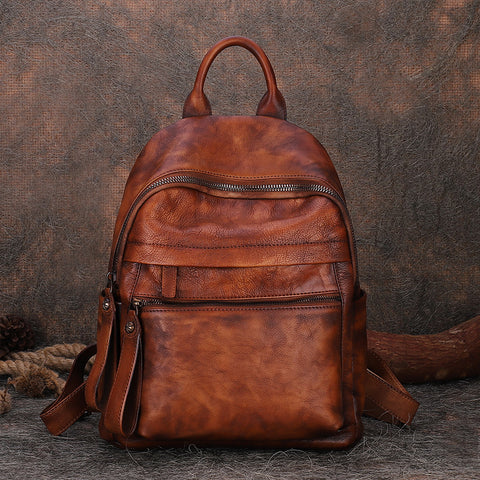 Best Vintage Coffee Leather Rucksack Womens Vintage School Backpacks Leather Backpack Purse