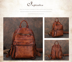 Best Vintage Black Gray Leather Rucksack Womens Vintage School Backpacks Leather Backpack Purse