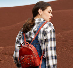 Best Vintage Rivet Leather Rucksack Womens Small School Backpacks Leather Backpack Purse