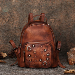 Best Vintage Rivet Leather Rucksack Womens Small School Backpacks Leather Backpack Purse