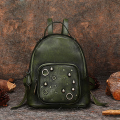 Best Vintage Rivet Red Leather Rucksack Womens Small School Backpacks Leather Backpack Purse