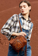 Best Vintage Rivet Leather Rucksack Womens Small School Backpacks Leather Backpack Purse