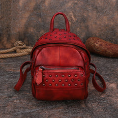 Best Vintage Rivets Leather Rucksack Womens Small School Rucksack Leather Backpack Purse