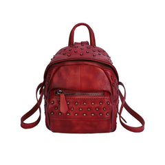 Best Vintage Rivets MIX Leather Rucksack Womens Small School Rucksack Leather Backpack Purse