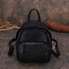 Best Vintage Rivets Brown Leather Rucksack Womens Small School Rucksack Leather Backpack Purse