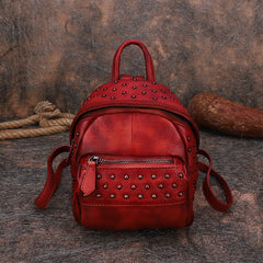Best Vintage Rivets MIX Leather Rucksack Womens Small School Rucksack Leather Backpack Purse