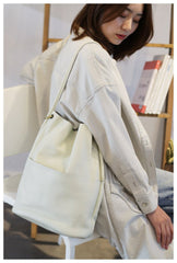 Women Vertical Leather Tote White Soft Leather Tote Shopper Shoulder Tote Bag Purse for Ladies