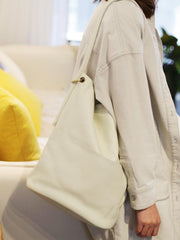 Women Vertical Leather Tote White Soft Leather Tote Shopper Shoulder Tote Bag Purse for Ladies