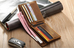 Bifold Brown Leather Mens Wallet Small Wallet billfold Wallet Driver's License Wallet for Men