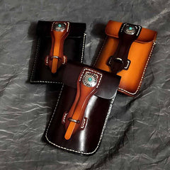 Black Badass Mens Leather Waist Bag Side Bag Brown Belt Bag Belt Pouch Purse for Men