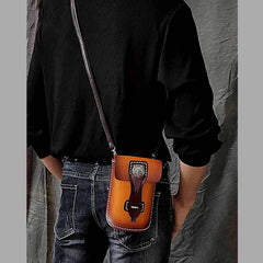 Black Badass Mens Leather Waist Bag Side Bag Brown Belt Bag Belt Pouch Purse for Men