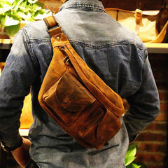 Black LEATHER MENS 10 inches FANNY PACK - Back View