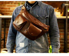 Black LEATHER MENS 10 inches FANNY PACK - Overall View