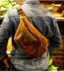 Black LEATHER MENS 10 inches FANNY PACK - Interior View