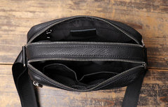 Black Cool Leather Small Zipper Messenger Bag Black Courier Bag Side Bag Black Shoulder Bag For Men