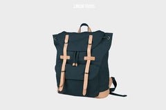 Black Fashion Canvas Leather Mens Laptop Backpack Navy Blue College Backpack Travel Backpack for Men