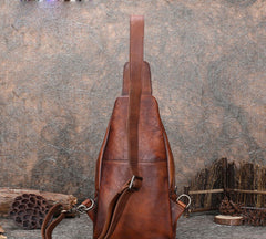 Black Gray Mens Sling Bag Vintage Leather - Stitching Detail