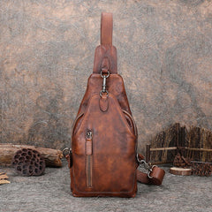Brown Mens Sling Bag Vintage Leather Chest - Interior View