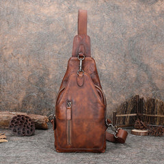Black Gray Mens Sling Bag Vintage Leather - Interior View